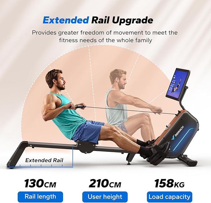 MERACH Rowing Machines for Home, Powerful Electromagnetic Row Machine with 51.2" Extended Rail, 16-Level Handle Resistance Adjustment Rower, 350 LBS Load Capacity, Ergonomic Comfort Seat, Easy Storage-FlexoryFit