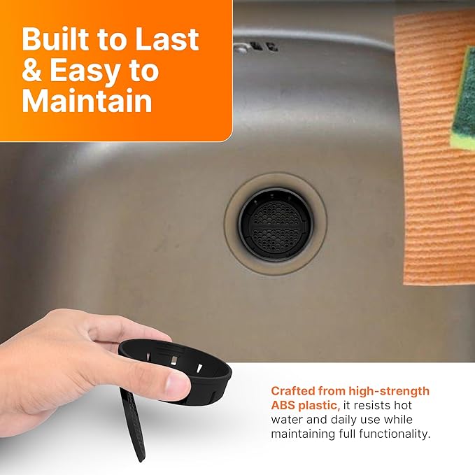 SplashNColor Pop Up Drain Strainer - 2-in-1 Durable Kitchen Accessory - Anti-Clogging Sink Drain Strainer Basket with Touch-Free Disposal for 3-1/2 Inch US Standard Drain - ABS - 22mm Height (Black)