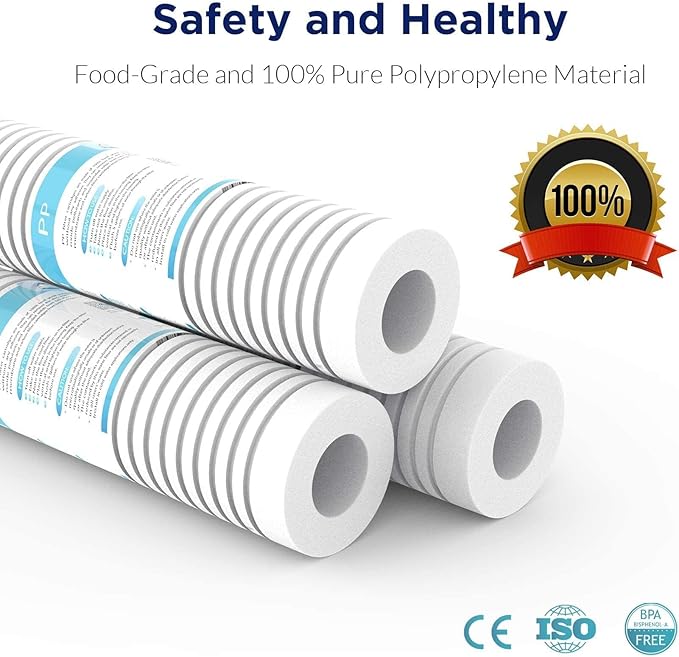 Membrane Solutions Grooved Sediment Water Filter Cartridge (Pack of 6), 0.5 Micron Whole House Water Filter Universal Replacement 10"x2.5" for 10" RO Unit, Whole House Under-Sink Filtration System