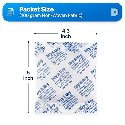 Dry & Dry Silica Gel Packets, Desiccant Packs, Silica Gel - Rechargeable Silica Gel Packs - White - 7 Packet (100 Gram)