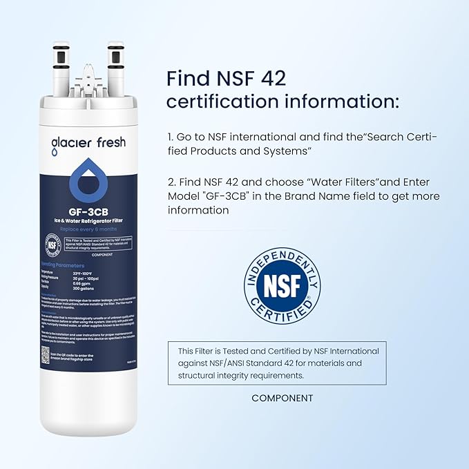 GLACIER FRESH WF3CB Refrigerator Water Filter Replacement for PureSource 3, 706465, WF425, Compatible with Frigidaire ULTRAWF, Pure Source Ultra, Kenmore 9999, 469999, A0094E28261, 3 Packs