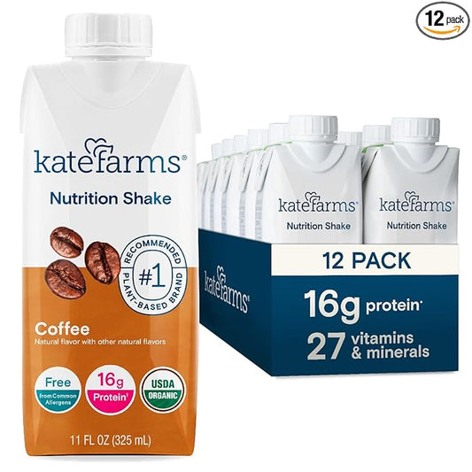 KATE FARMS Organic Nutrition Shake, Coffee, 16g protein, 27 Vitamins and Minerals, Protein Meal Replacement Drink, Protein Shake, 11 oz (12 Pack)-FlexoryFit