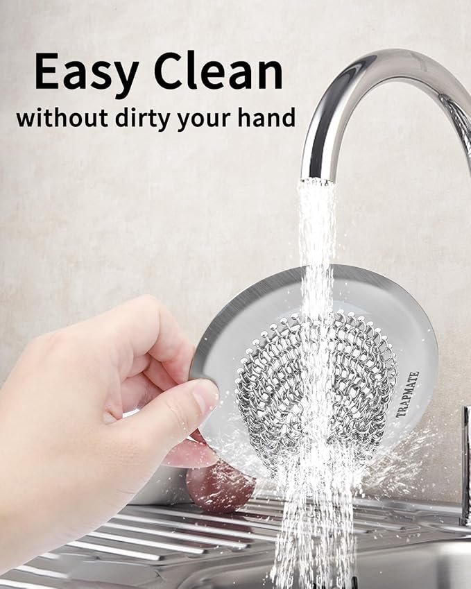 TRAPMATE 4 Pcs Kitchen Sink Drain Strainer, Easy Clean Sink Strainer, Stainless Steel Sink Drain Strainer, Sink Stopper Kitchen Drain, Garbage Disposal Strainer for US Standard Drain, Sink