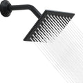 6 Inch Square Shower Head Black Stainless Steel High Pressure Rain Shower Heads with Extension Arm Adjustable Angle Replacement Shower Head for Modern Bathroom (Square, Black)