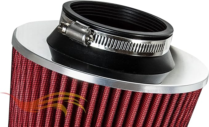 RED 3.5" 89 mm Inlet Narrow Cold Air Cone Replacement Performance Washable Clamp-On Dry Air Filter