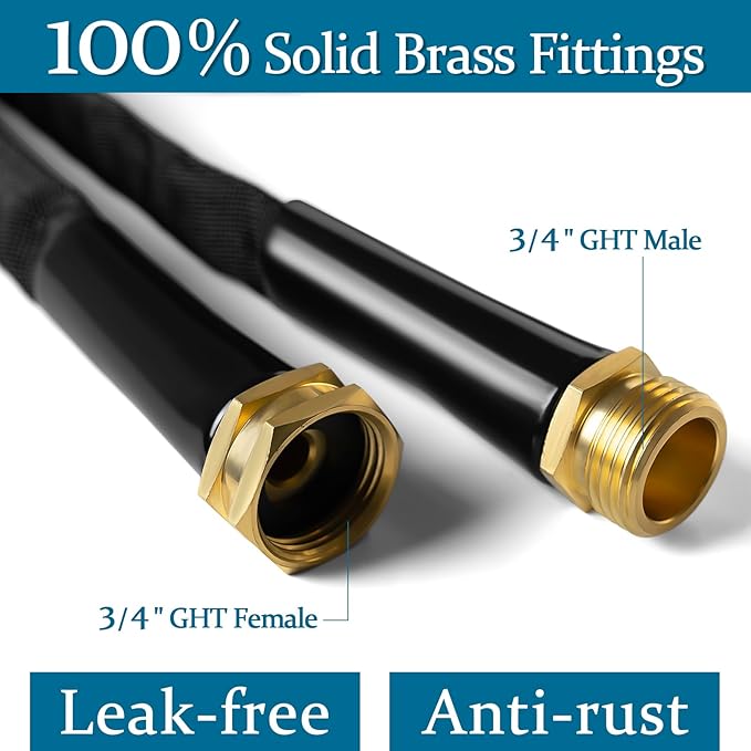 Garden Hose 75ft, Made of TPE(Not PVC), Ultra-Light & Flexible Water Hose with Solid Brass Fittings, Non-Shrinking, Easy to Storage, Drinking Water Safe Material, All-weather, Black, Newbox