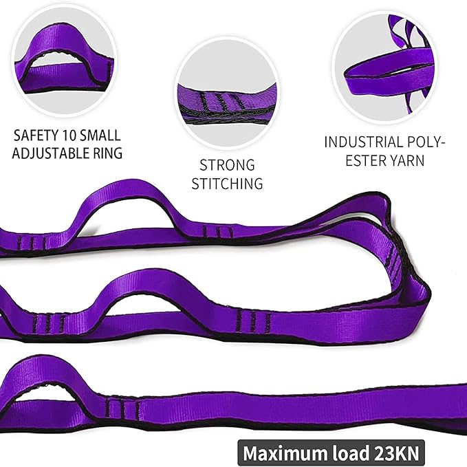 Aerial Yoga Hammock Daisy Chains Strap, Strong 22kN Adjustable with 10 Loops, No Stretch, Climbing Strap Nylon Chain Sling for Aerial Yoga,Swing, Hammock, Suspension, Exercise-FlexoryFit