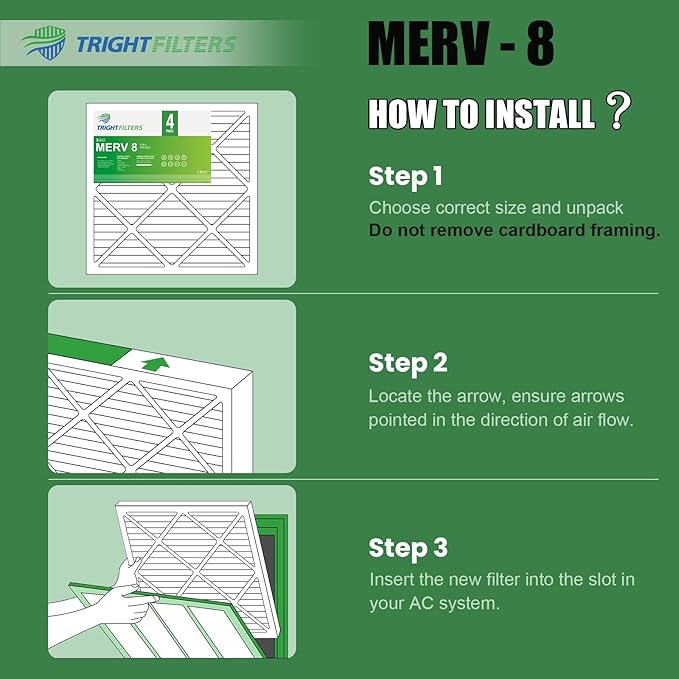 16x25x1 Air Filter 4 Pack, MERV 8 Pleated Dust Defense Air Filters Replacement - Image 7
