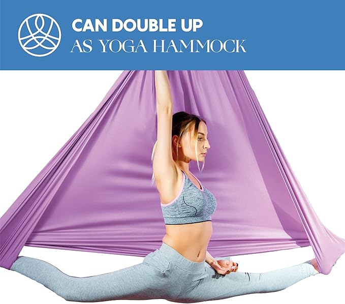Aerial Silks Starter Kit - Durable 9 Yards of Aerial Yoga Hammock with Hardware & Guide - Aerial Swing for Acrobatic Flying Yoga & All Levels (Aerial Rigging Point Up to 13ft)-FlexoryFit
