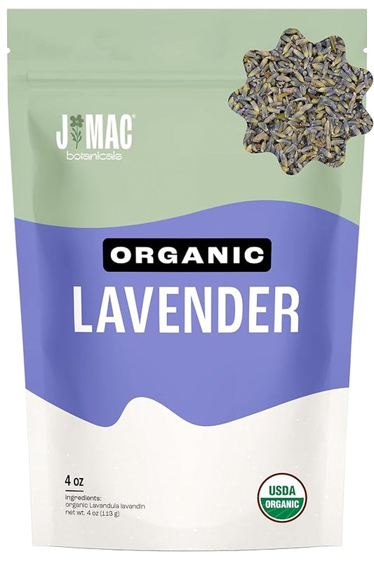 J MAC BOTANICALS, Organic Lavender Flower (4 oz), Dried Lavender Flowers, Buds, Manufactured in The USA-FlexoryFit