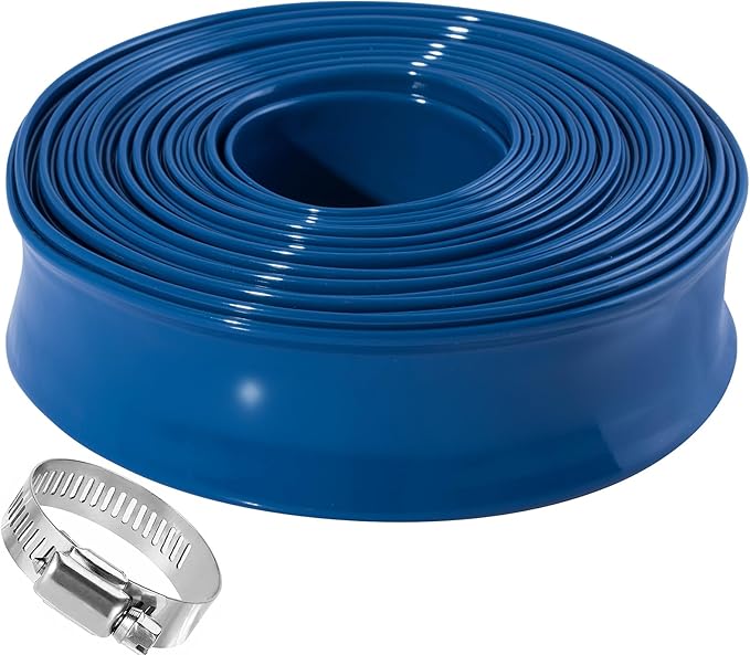 Pool Backwash Hose 2 inch × 50 ft Thicken Blue Water Discharge Pipe Lay Flat Tubing Hose for Backwash Pool Filter, Drain Pool Pond Water (2in-50ft, Vinyl Tubing)