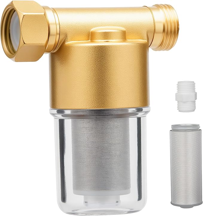 40 Micron Brass Sediment Filter, Reusable Sediment Water Filter for Washing Machine, Shower,Gardens, Well Water Traps Sand Particles, Rust, and Copper Shavings (Brass)