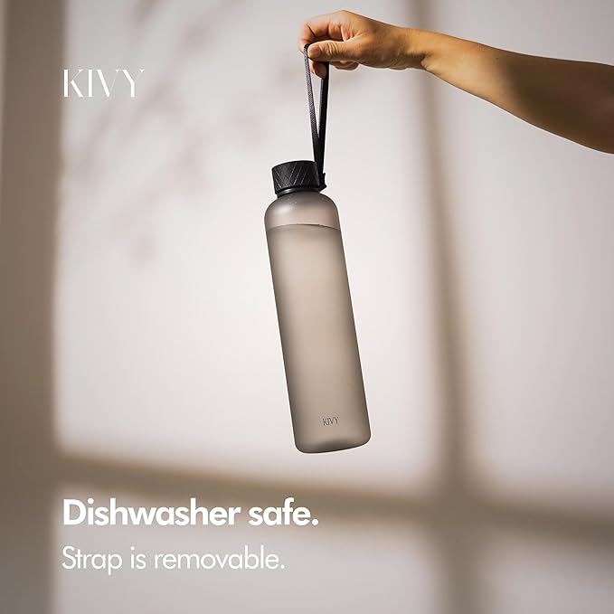 KIVY Slim Water Bottle 32oz [Lightweight & Shatterproof] Fits Backpack & Cupholder for Travel, Sports, School, Gym - Black water bottle no straw - Mens water bottle screw top - Dishwasher Safe-FlexoryFit