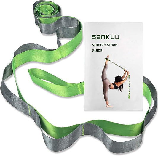 SANKUU Yoga Straps Stretching Strap with 12 Loops Workout Poster, Straps for Stretching Physical Therapy Equipment Long Stretch Out Bands for Exercise, Pilates and Gymnastics for Women Men-FlexoryFit