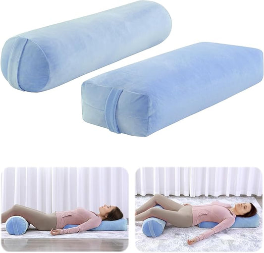 ROYALAY 2 Pcs Yoga Bolster Pillow for Restorative Yoga, Rectangular and Cylinder Meditation Pillow Set with Carrying Handles, Supportive Cushion for Exercise Workout Stretching Meditation,Sky Blue-FlexoryFit
