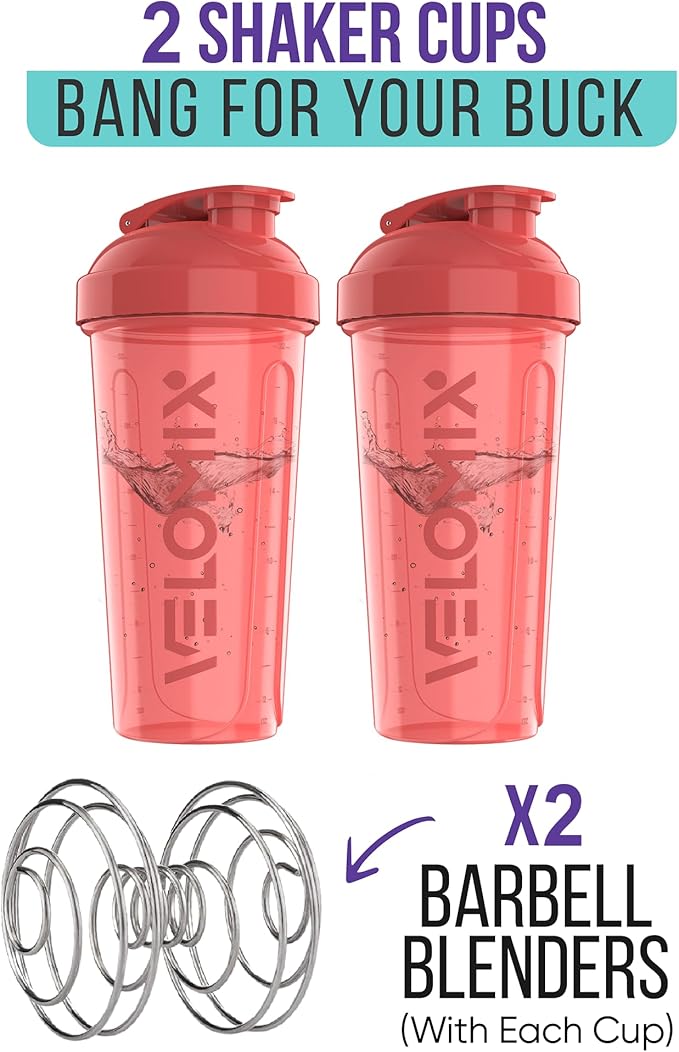 '-2 Pack- 28 oz Protein Shaker Bottles for Protein Mixes - 2x Wire Whisk | Leak Proof Shaker Cups for Protein Shakes | Protein Shaker Bottle Pack (Pink Set)-FlexoryFit