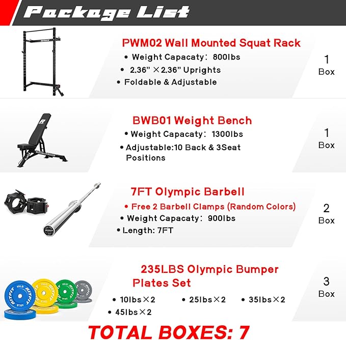 RitFit Multi-Functional Folding Squat Rack for Home Gym, 2.36'' x 2.36'' Wall Mounted Squat Rack with Attachments - Space Saving Squat Power Rack-FlexoryFit