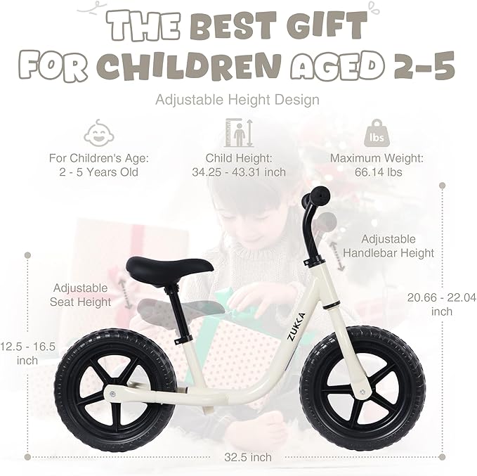12 inch Toddler Balance Bike Adjustable Handlebar & Seat Anti-Slip Grip Suitable for 2-5 Years Old with Footrest Lightweight for Tolddlers Boys Girls Multiple Colors to Choose-FlexoryFit