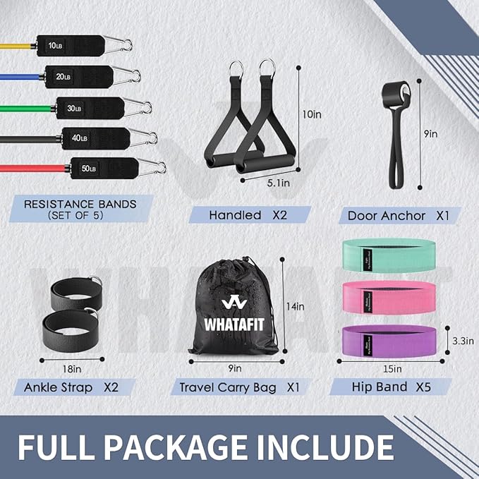WHATAFIT Resistance Bands, Exercise Bands，Resistance Bands for Working Out, Work Out Bands with Handles for Men and Women Fitness, Strength Training Home Gym Equipment-FlexoryFit