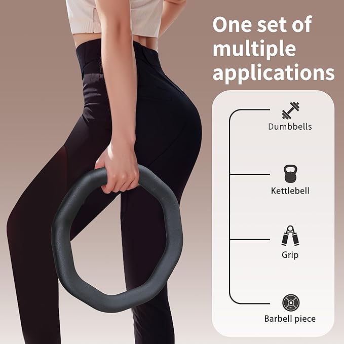 Leikefitness Weight Ring 2-in-1 Kettlebell & Dumbbell, cast Iron+PVC Coating, Yoga Exercise, Aerobics, Core Training, 4 in a Set (0.33LB + 5.5LB + 7.5LB + 10LB)-FlexoryFit