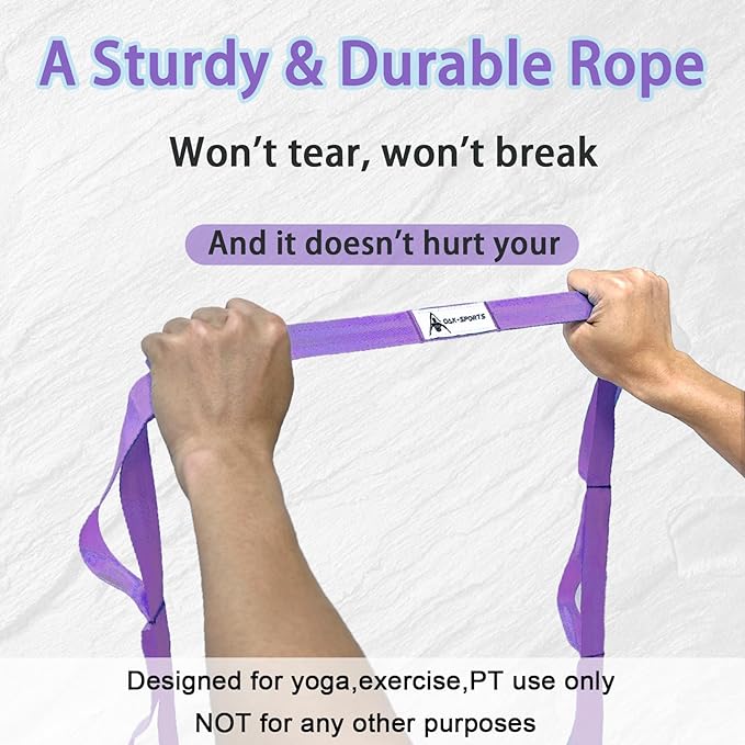 Stretching Strap Yoga Strap with Loops, Stretch Straps for Physical Therapy, Non-Elastic Exercise Strap for Pilates, Dance and Gymnastics with Workout Guide-FlexoryFit