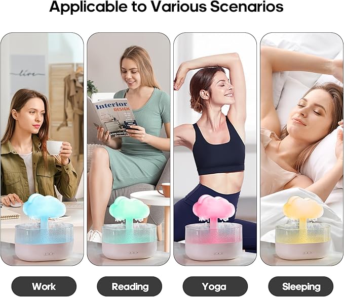 Rain Cloud Humidifier Water Drip, Mushroom Rain Lamp Waterfall, Aromatherapy Essential Oil Rain Diffuser, Raining Cloud Night Light with 7 Changing Colors for Sleeping