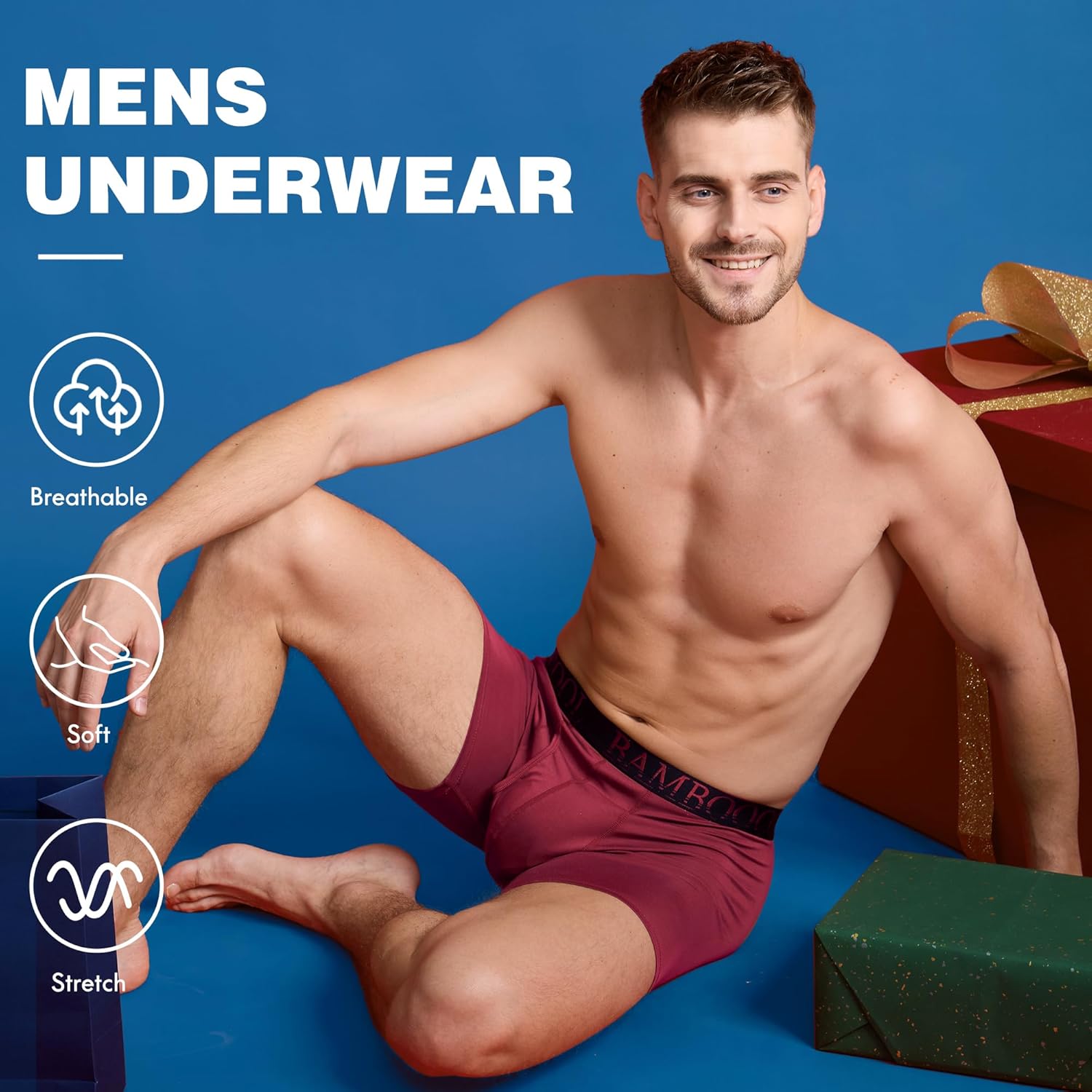 BAMBOO COOL Men's Ultra ComfortSoft Underwear, Moisture Wicking & Breathable No Ride Up Boxer Briefs with Fly, Multipack