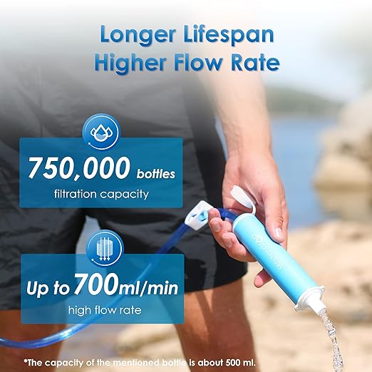 Waterdrop Water Filter Straw, Water Purifier Survival for Camping, Travel, Backpacking and Emergency Preparedness, Water Filtration System Survival, 4 Pack
