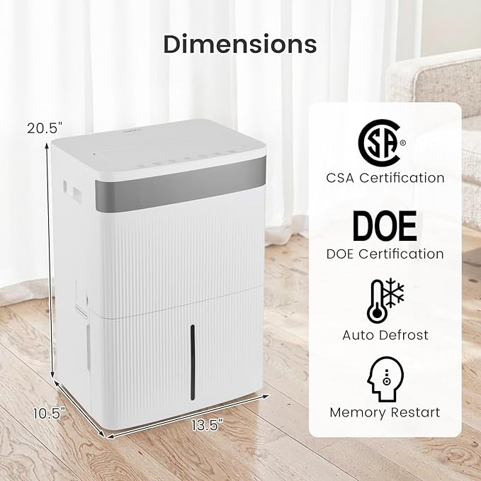 COSTWAY 5500 Sq.Ft Dehumidifier for Basement, Home Dehumidifier with Convenient Handle, 1.4 Gallon Tank, Auto Defrost, 24H Timer, 3-Color Indicator, Drain Hose & Wheels for Bathroom, Bedroom (96 pint)