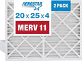 Aerostar 20x25x4 MERV 11 Air Filter, 2 Pack Set of HVAC Furnace Filters, Electrostatic MPR 1000-1200 & FPR 7 (Actual Size: 19 1/2 x 24 1/2 x 3 3/4 inches)