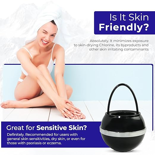 Crystal Quest Bath Ball Water Filter for Bathtub - 3-Stage Filtration, Removes Chlorine, Chloramine & Byproducts, 2,500 Gallons, BPA Free, pH Balanced Water, Fits Most Tubs, Easy Install - Black