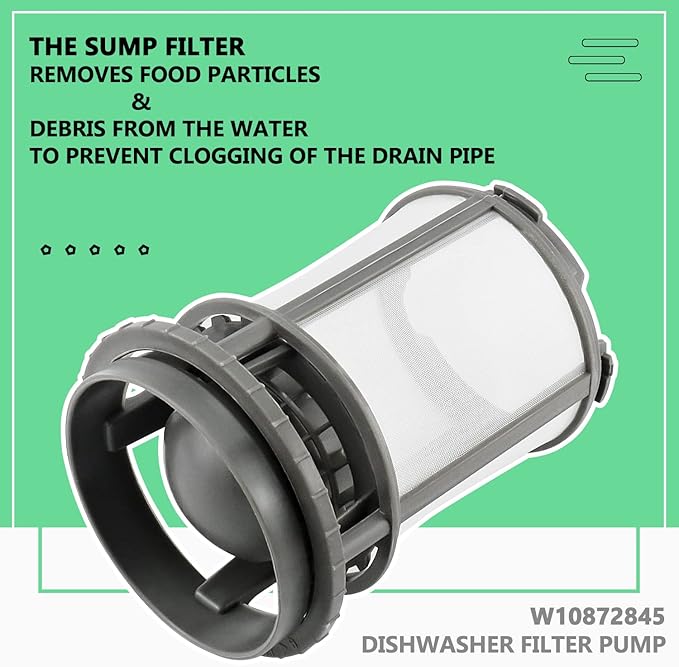 【Upgraded】 W10872845 Dishwasher Pump Filter Cup Assembly Replacement for Amana Kenmore Whirlpool Dishwasher Replace 8579307, W10056425, W10056426, W1005642, AP6030094 by Cenipar