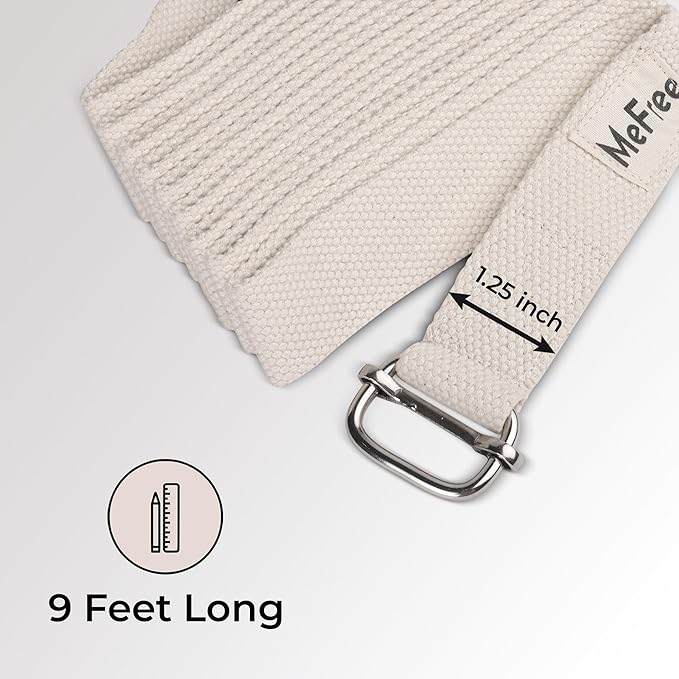 MeFree Organic Cotton Workouts Unisex Yoga Straps Belt - Exercise & Fitness for Stretching all Asanas - Strong Strap with Metal Sliding Bar Buckle-FlexoryFit