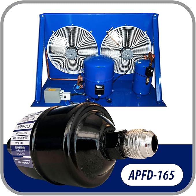 Appli Parts APFD-165 5/8 in Liquid Line Refrigerant AC Filter Drier hvac Refrigeration 165 SAE Flare connection universal unidirectional 6in long 3in wide