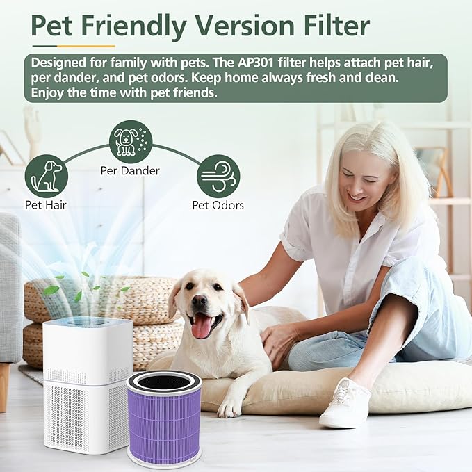 AP301 AP302 HEPA filter Replacement, ONLY for Dayette AP301 AP302 Air Purifier, HEPA and More Carbon Particles, Pets Odors filter