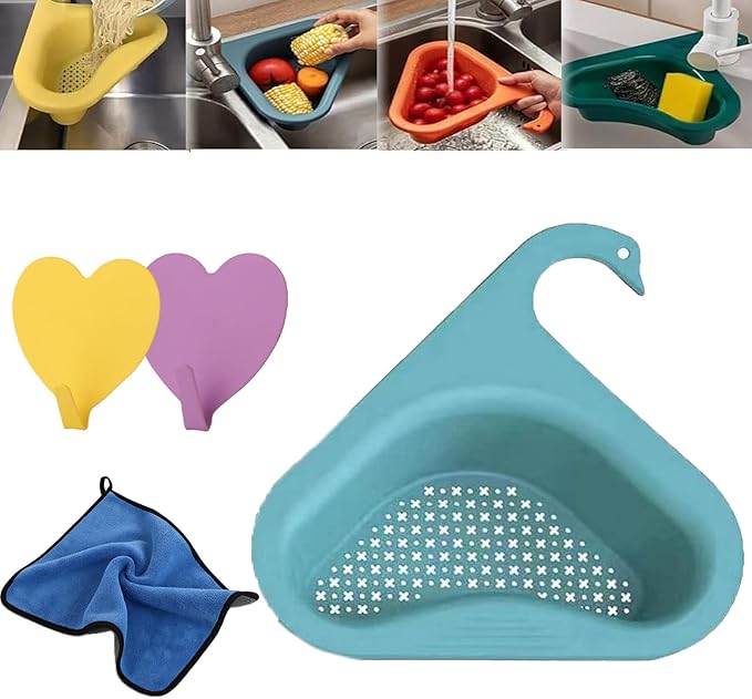 Faucet Hanging Filter Basket for Kitchen Sink, Faucet Hanging Filter Basket, Kitchen Sink Drain Basket Swan, Multifunctional Drain Basket for Kitchen Drain Strainer (Light Blue)