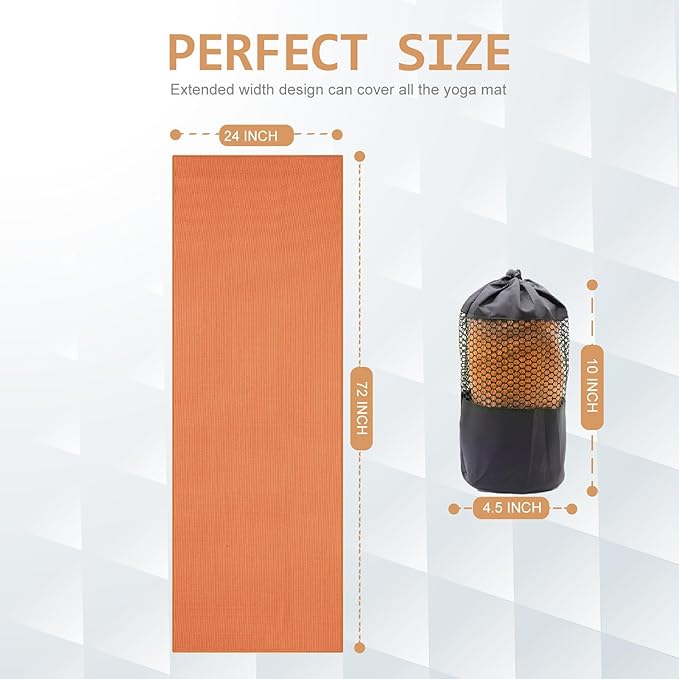 Eunzel Yoga Towel,Hot Yoga Mat Towel with Grip Dots Sweat Absorbent Non-Slip for Hot Yoga, Pilates and Workout 24" x72", Orange-FlexoryFit