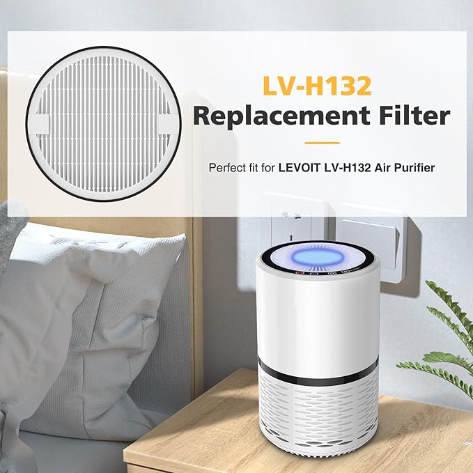 LV-H132 Replacement Filter Compatible with LEVOIT LV-H132 Air Puri-fier Replacement Filter, 3-in-1 HEPA Filt-er High-Efficiency Activated Carbon Filt-er, Part # LV-H132-RF, 2 Pack