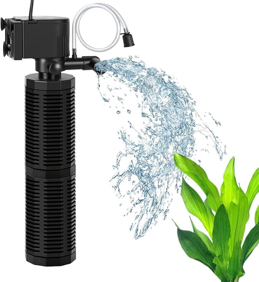 Aquarium Filter for 60-150 Gallons - Adjustable Flow Fish Tank Filters 420GPH Ultra-Quiet Submersible Power Pump Internal Filter with Biochemical Filtration Air Supply Water Clean