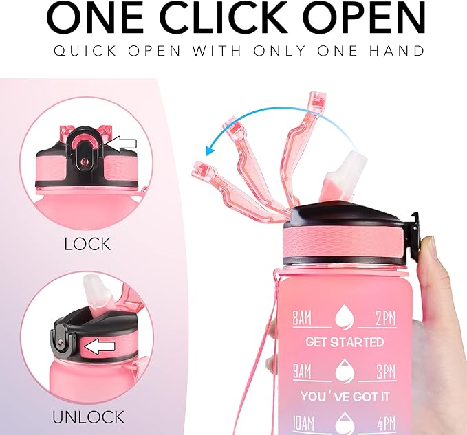 Hyeta 32 oz Water Bottles with Times to Drink and Straw, Motivational Water Bottle with Time Marker, Leakproof, Drinking Sports Water Bottle for Fitness, Gym and Outdoor-FlexoryFit