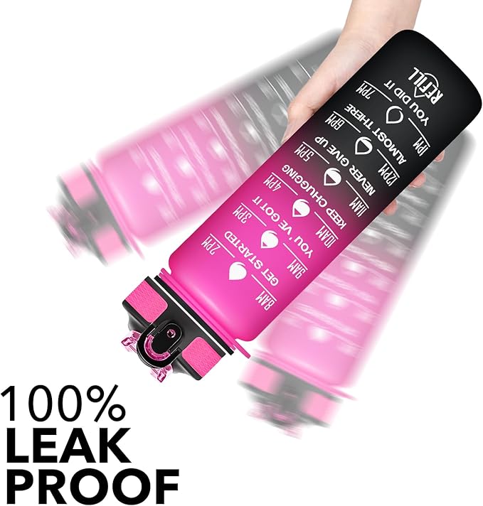 Hyeta 32 oz Water Bottles with Times to Drink and Straw, Motivational Water Bottle with Time Marker, Leakproof, Drinking Sports Water Bottle for Fitness, Gym and Outdoor-FlexoryFit