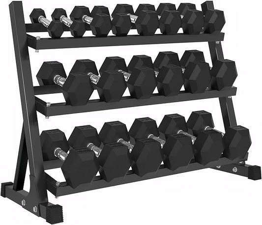 Ritafer 350-550 lbs Hex Weight Dumbbell Set with Rack 5-50 lbs Hand Weights for Strength Training for Home Gyms Rubber Iron Coated Dumbbells Exercise & Fitness Equipment to Training Strength Muscle-FlexoryFit