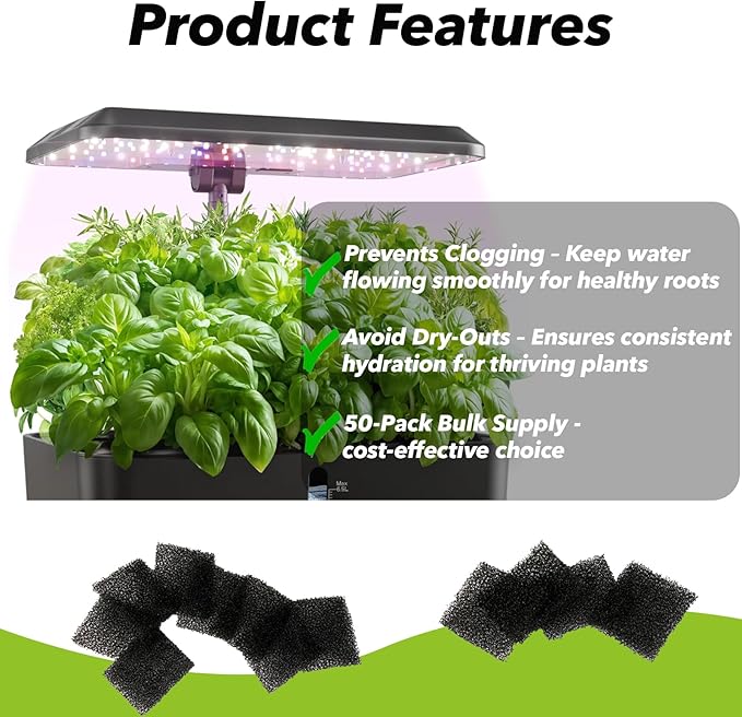 50-Pack Pump Filter Sponge Replacement Made for Aerogarden Filter Sponges, Cost-Effective and Well Compatible with Aerogarden Filter, Harvest, Bounty, Farm, Extra, Ultra All Models