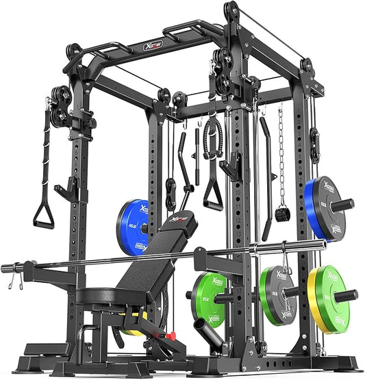 Power Cage,1600lbs Multi-Function Power Rack with Adjustable Cable Crossover System and More Training Attachment, Weight Cage for Home Gym-FlexoryFit