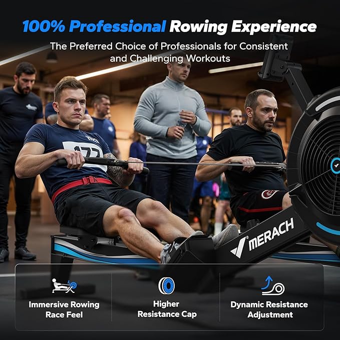 MERACH Rowing Machines for Home, Adjustable Air Resistance Professional Indoor Rowing Machine, Ergonomic Comfort Seat, Performance Monitor and Device Holder, Easy Storage-FlexoryFit