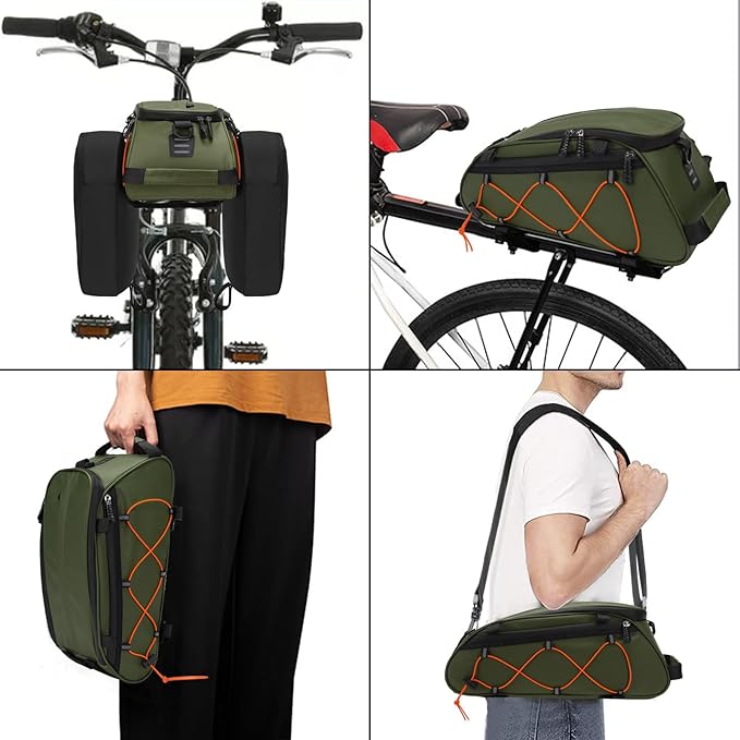 MOSISO Bike Rack Bag with 2 Removable Panniers, Waterproof Bike Trunk Cooler Storage Handbag Insulated Bicycle Rear Seat Pouch, Bicycle Storage Saddle Shoulder Bag Cycling Luggage Pouch, Army Green