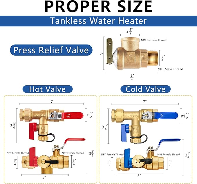 3/4 Inch GUOFIS IPS Tankless Water Heater Valve Kit with Pressure Relief Valve(3/4"FIPx 3/4" FIP),10 Set Water Heater Valve Kit