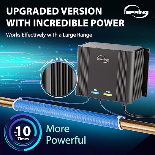 iSpring EDV2 Whole House Super Water Descaler, 10 Times More Powerful Alternative Electronic Salt-Free Hard Water Conditioner, Alloy Construction, Reduces Limescale, Prevents Deposits Build-up