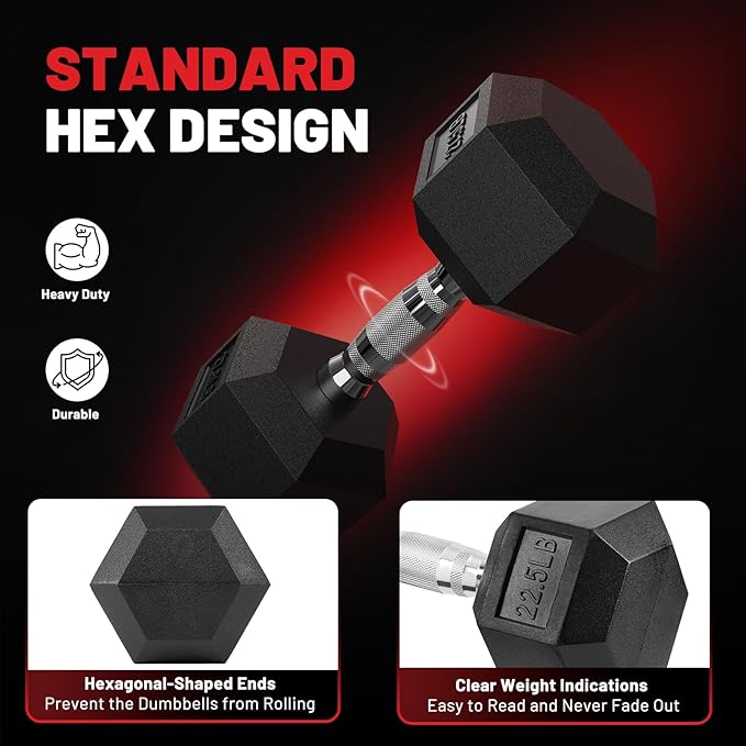 PAPABABE Hex Dumbbell Set, 45-135 lb Rubber Encased Home Gym Dumbbells, Weights Dumbbells Set for Women & Men, Hand Weight with Anti-Slip Grip-FlexoryFit