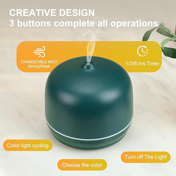 Ceramic Essential Oil Diffusers for Home Large Room, 500ml Aromatherapy Scent Air Diffuser Bedroom Ultrasonic Aroma Defusers with Timed -Green